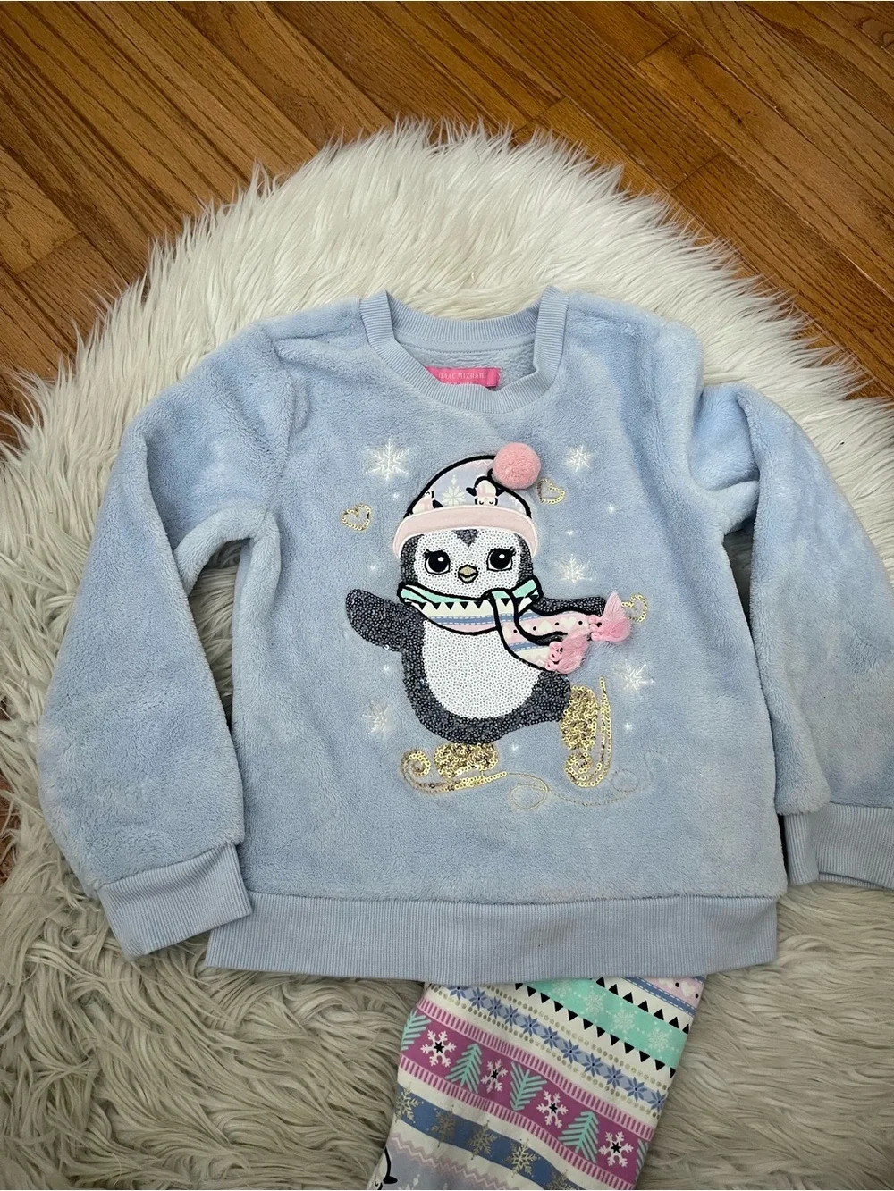 {Isaac Mizrahi} Plush Penguin Sweatshirt with Matching Fleece Lined Leggings